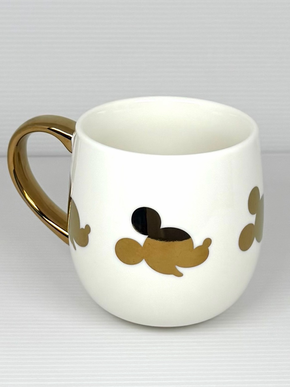 Disney Mickey Mouse White Gold Porcelain Mug Metallic Handle